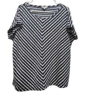 Vintage Emma James Women Size XL Soft Top Cheveron Pattern Casual Classic Navy